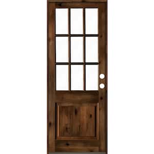 36 in. x 96 in. Rustic Knotty Alder Left-Hand Clear Low-E Glass 9-Lite Provincial Stained Wood Single Prehung Front Door