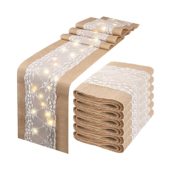 12 in. W x 108 in. L Beige Vine Lace Jute Table Runner (Set of 6)