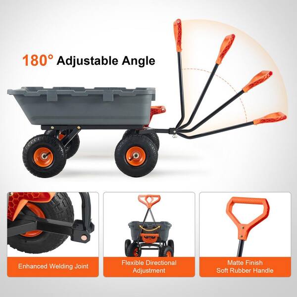 Heavy Duty 800LB Garden Dump Cart – 10-Inch Tires, 180° Handle, Quick Release Dump