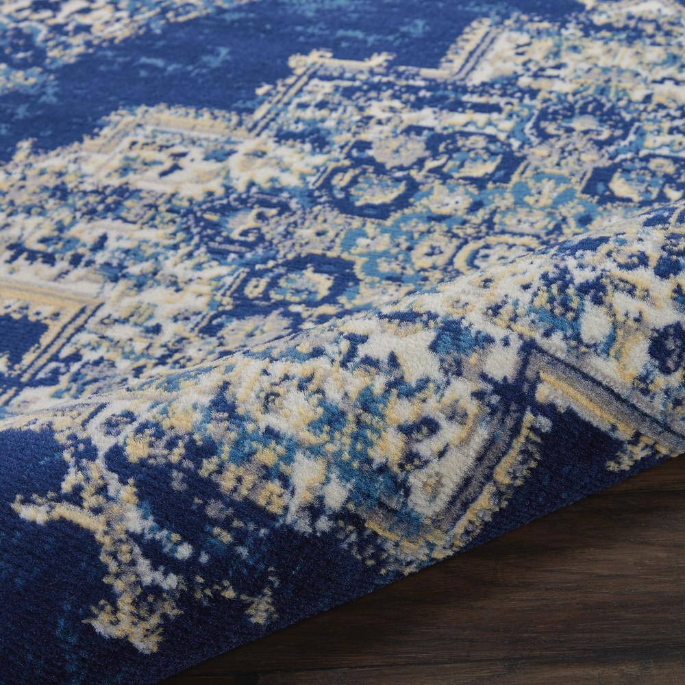 Navy Blue Round Medallion Synthetic Traditional Rug