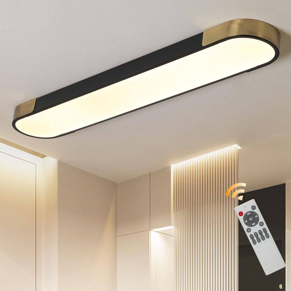 ◆ニチベイ◆ウッドブラインド◆W1220×H920◆O-2506BL7◆ Genoci 47.24 in. 48-Watt Black and Gold Dimmable Rectangle