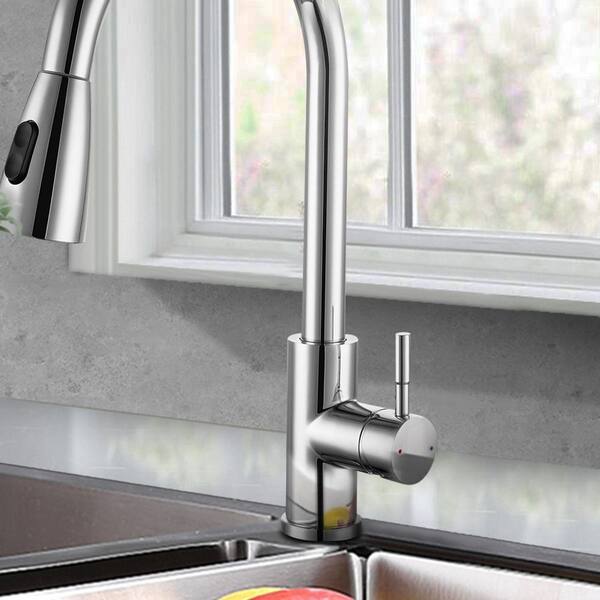 Stainless Steel Single-Handle Pull Down Sprayer Kitchen Faucet in Chrome