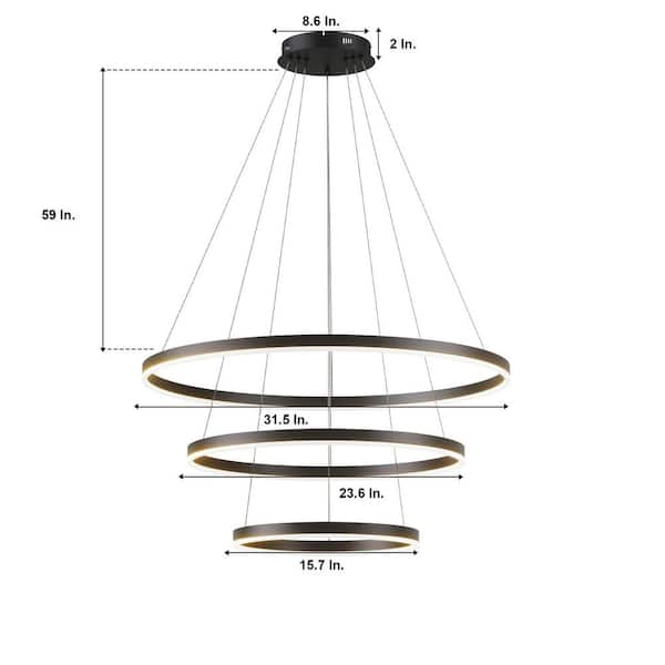 TOZING 31 in. 3-Light Modern Black Silver Geometric Adjustable