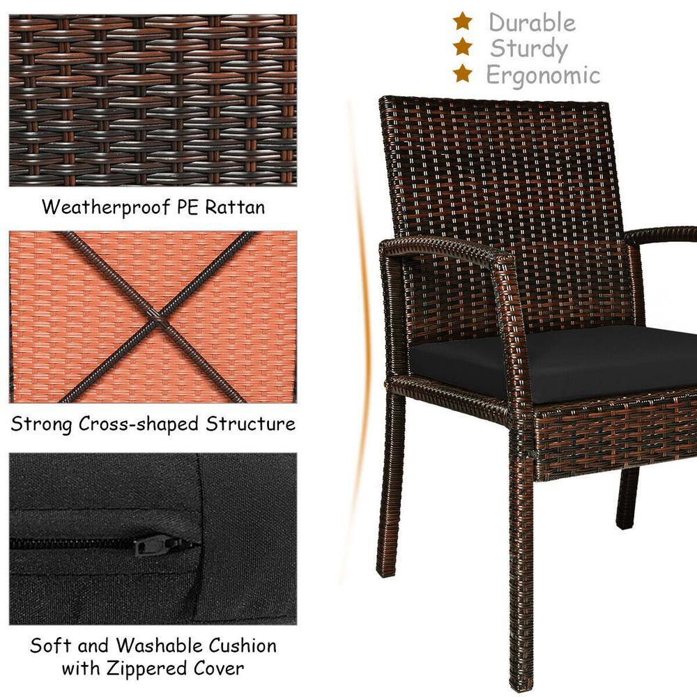 7-Piece Black Wicker and Acacia Wood Outdoor Dining Set