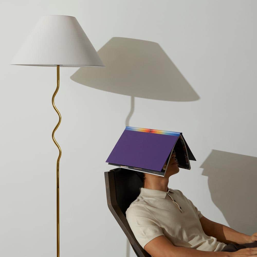 Squiggle Brass 62" Floor Lamp with Ivory Empire Shade