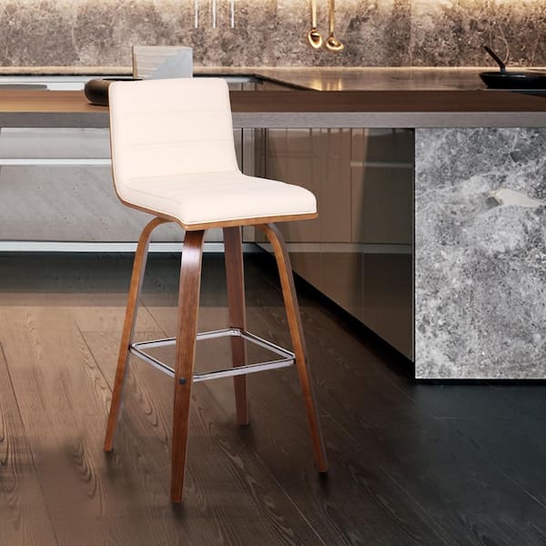 Vienna 39 in. H Cream Low Back Wood Bar Stool with Faux Leather Seat (Set of 3)