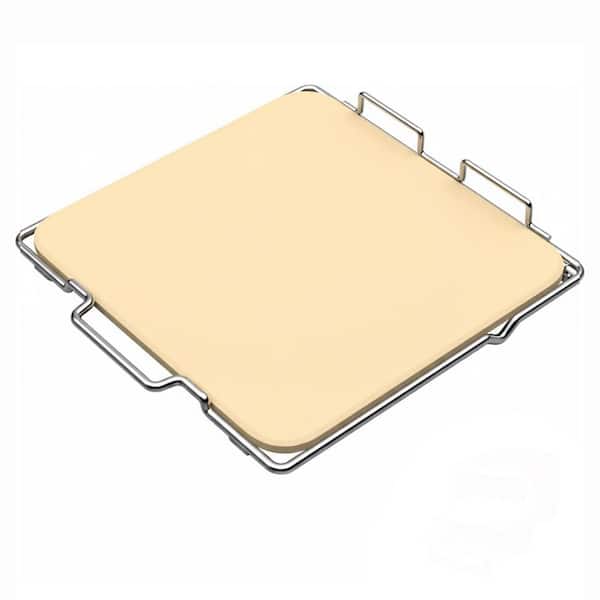 Cordierite Pizza Stone with Stainless Steel Rack for Outdoor Pizza Oven Grill Baking Stone Set Natural Finish