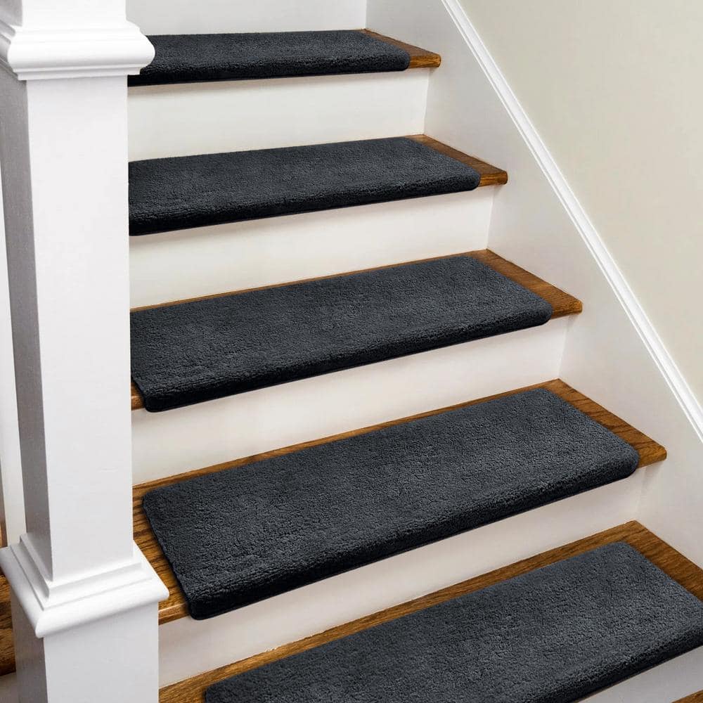 Dark Gray Ultra Plush Non-Slip Stair Treads, 9.5" x 30"