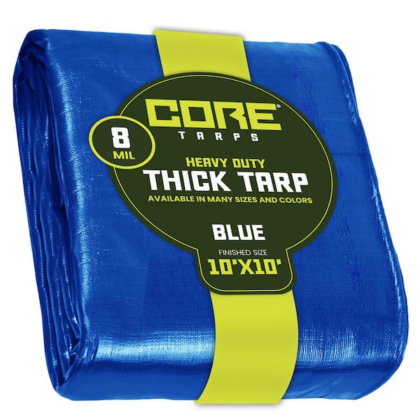 CORE TARPS 10 ft. x 10 ft. Blue 8 Mil Heavy Duty Polyethylene Tarp, Waterproof, UV Resistant, Rip and Tear Proof