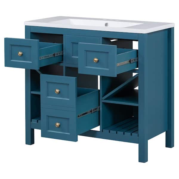 COWLOWN 36 in. W x 18 in. D x 34 in. H Bathroom Blue Linen Cabinet
