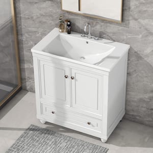 30 in. W x 18 in. D x 35 in. H Single Sink Freestanding Bath Vanity in White with White Ceramic Top
