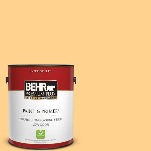 BEHR PREMIUM PLUS 1 gal. #300B-5 Honey Bird Flat Low Odor Interior Paint & Primer