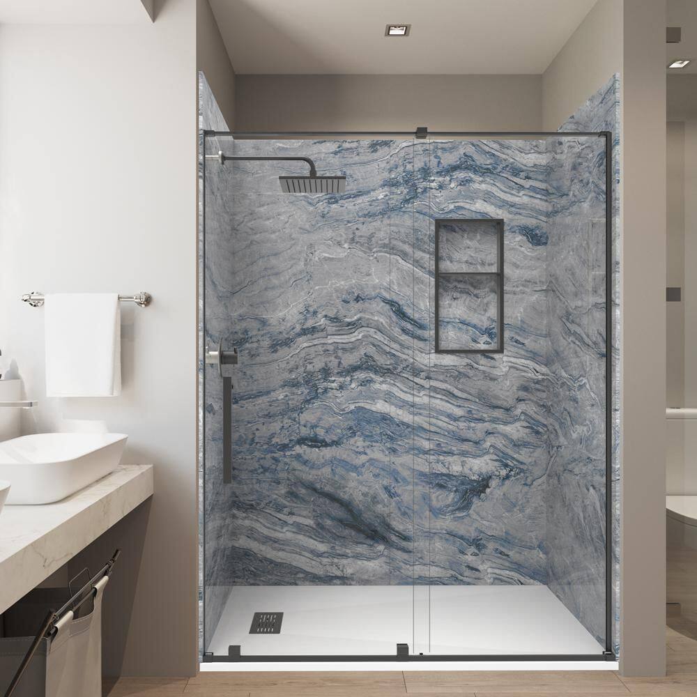 Naca. Blue 36 x 60 x 84 in. Combo Solid Composite Stone Alcove Shower Kit Matching Black Matte Door, Niche and Drain price history on PriceWatchPro