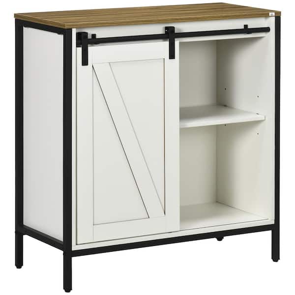 HOMCOM White Wood 31.5 in. H Storage Cabinet Sideboard with Adjustable Shelf