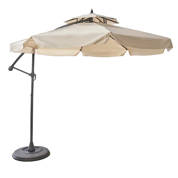 Unbranded Double Top 10.5 ft. High-Quality Metal, Heavy Duty, 360° Rotation, Cantilever Patio Umbrella with Base in Beige