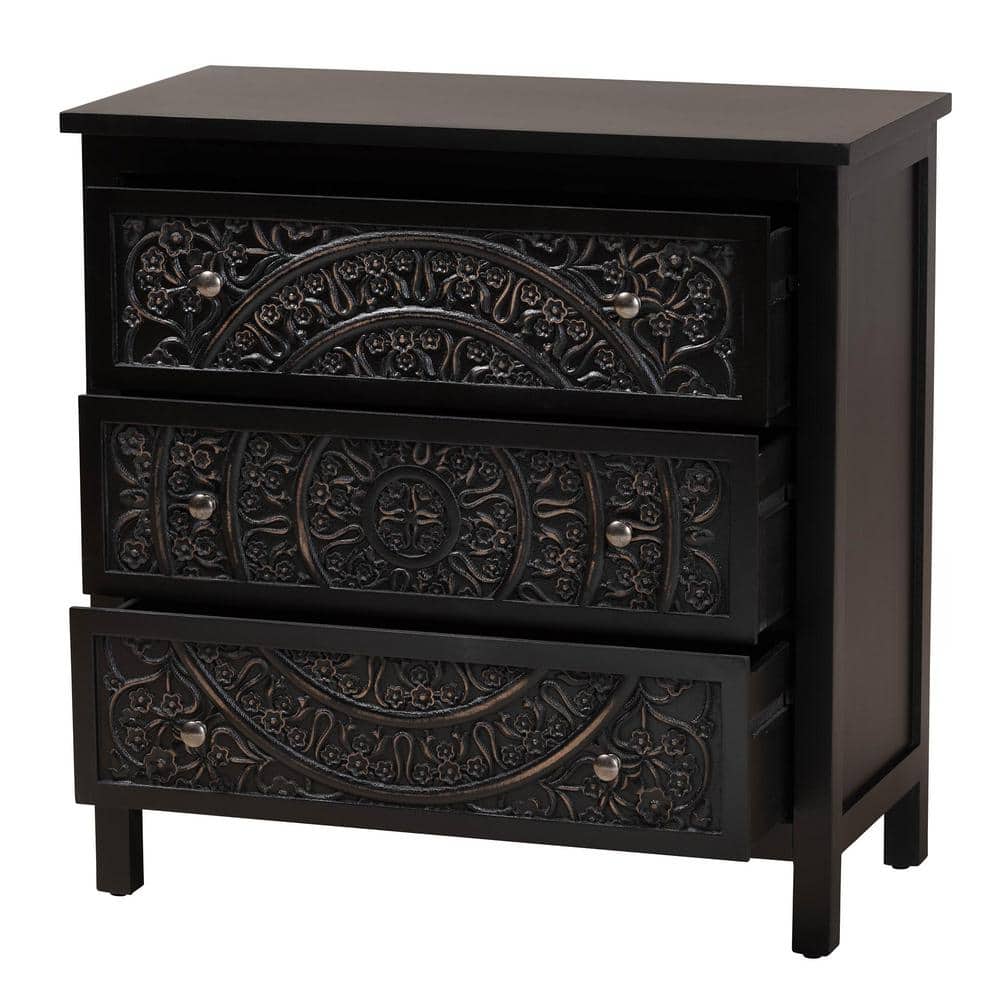 Yelena Traditional Black Wood 3-Drawer Storage Cabinet