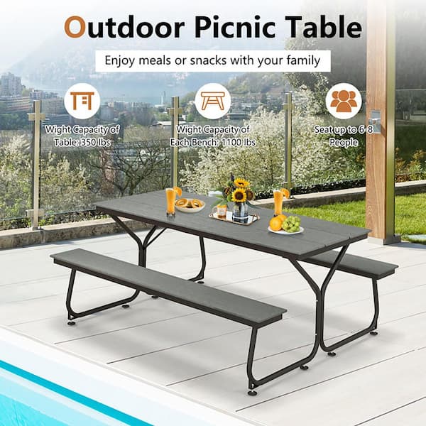 Boyel Living 72 in. Gray Rectangle Metal Outdoor Picnic
