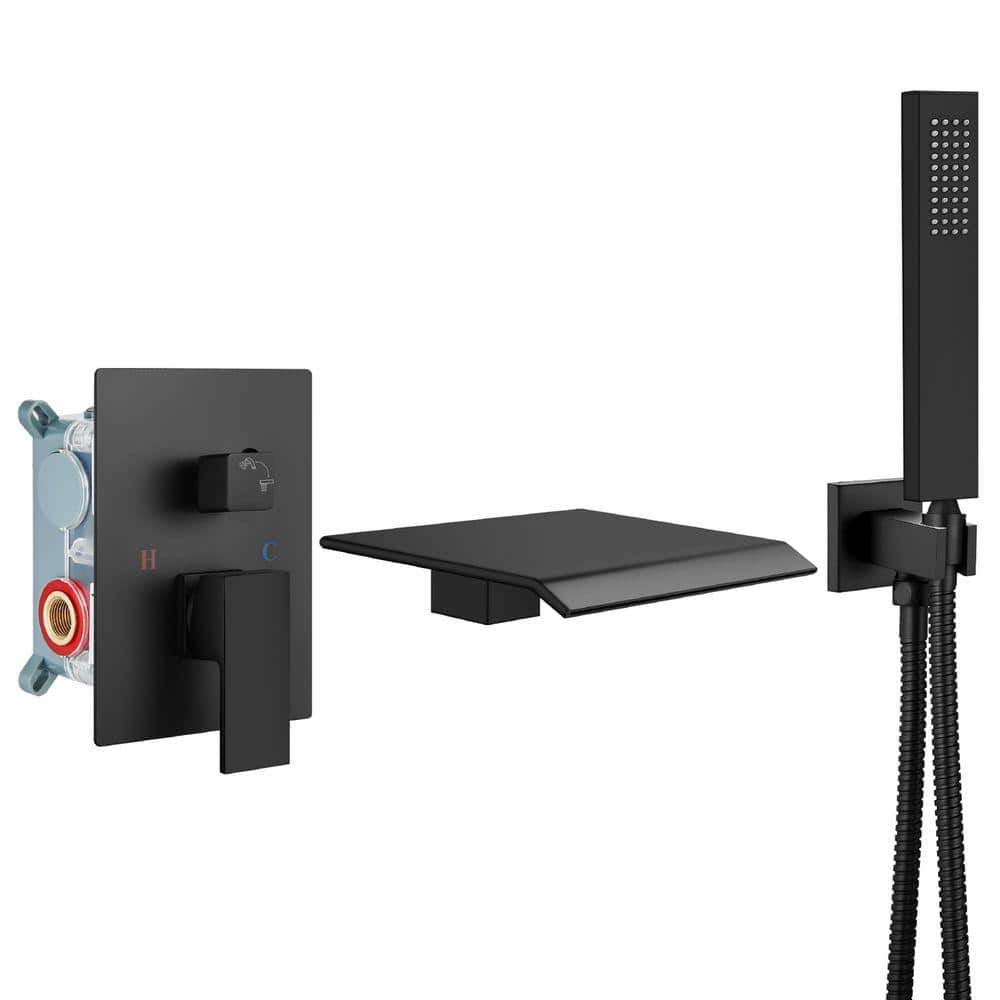 Single-Handle Wall Mount Roman Tub Faucet with Hand Shower and Waterfall in Matte Black price history on PriceWatchPro