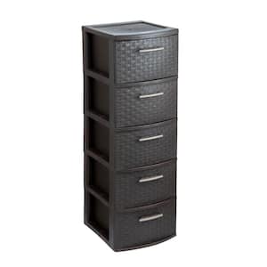 39 in. H x 14.6 in. D x 12.6 in. W 5-Drawer Resin Storage Cabinet in Espresso