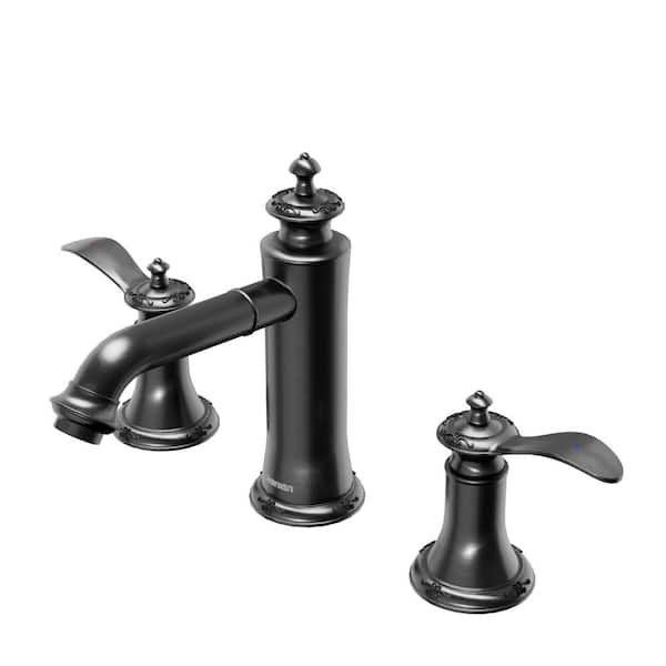 Vineyard Widespread 2-Handle Three Hole Bathroom Faucet with Matching Pop-Up Drain in Gunmetal Grey