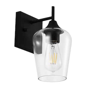 4.9 in. 1-Light Black Wall Sconce Bathroom Vanity Light with Clear Glass Shade