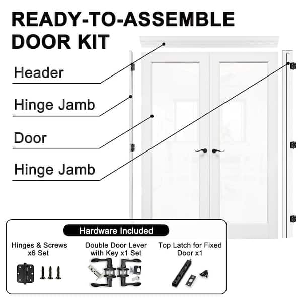 72 in. x 80 in. Universal Handed 1-Lite Frosted Clear Glass White MDF Double Prehung French Door with Assemble Jamb