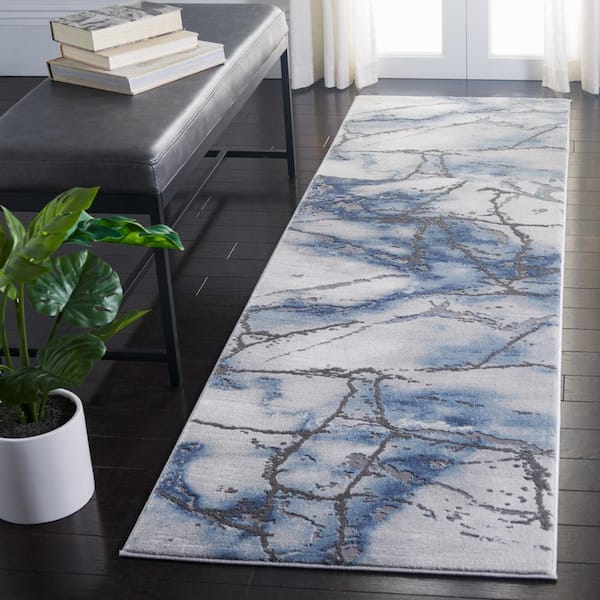 Craft Gray/Blue 2 ft. x 16 ft. Distressed Abstract Runner Rug