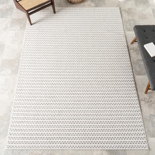 Reyna Checkered Stripes Cream 8 ft. x 10 ft. Outdoor Area Rug