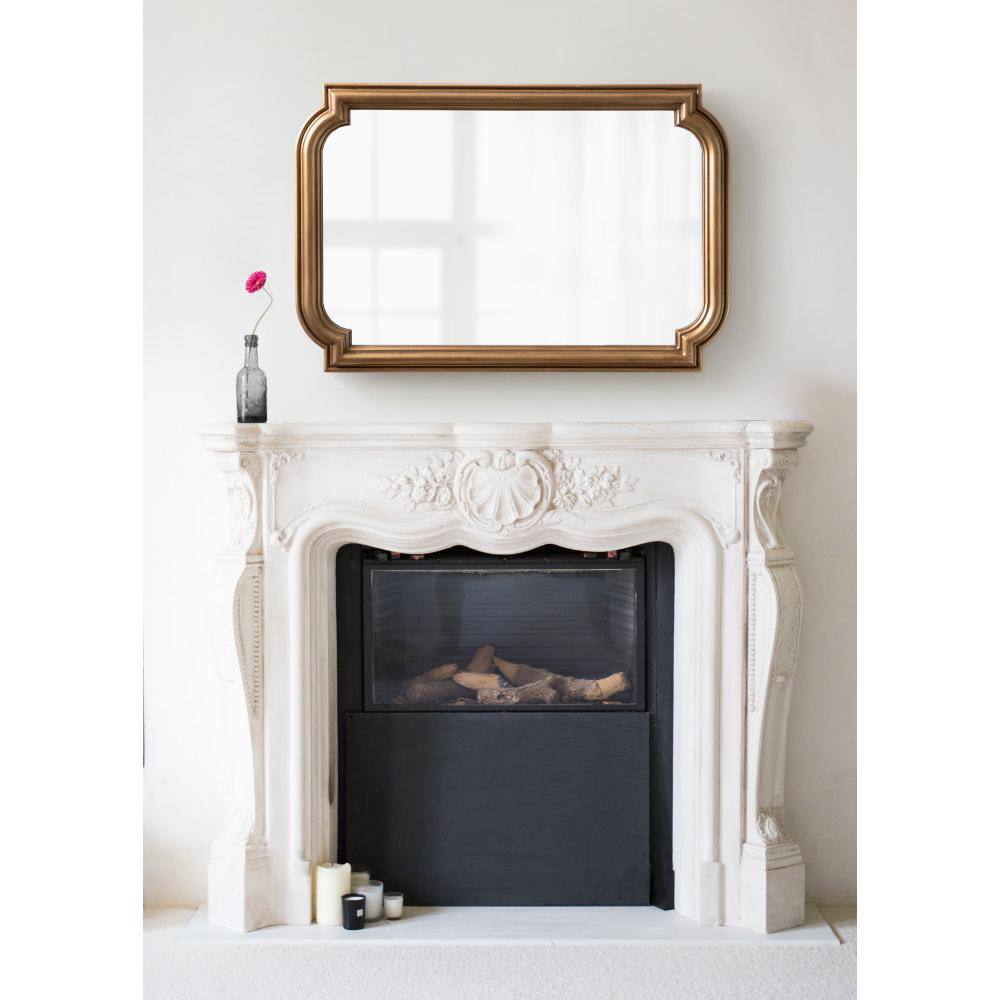 Gold Scalloped Rectangular Wood Bathroom Vanity Mirror
