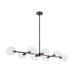 Josiah 8-Light Black Linear Branch Sputnik Pendant Chandelier with Unique Clear Glass Shade