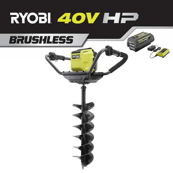 RYOBI HP 40V Brushless Cordless Earth Auger with 8 in. Bit and 4.0 Ah Battery and Charger