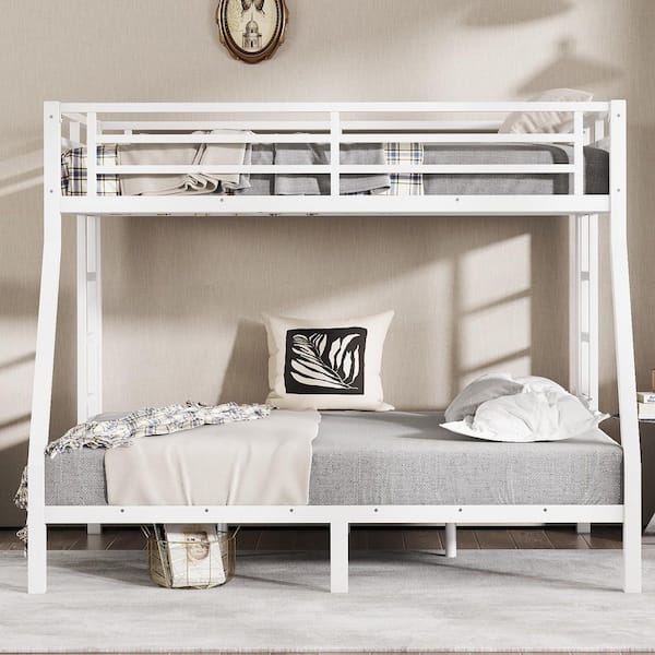 White Twin Over Full Bunk Beds for Adults, Heavy Duty Adult Bunk Beds, Metal Bunk Bed Twin Over Full for Kids, Teens