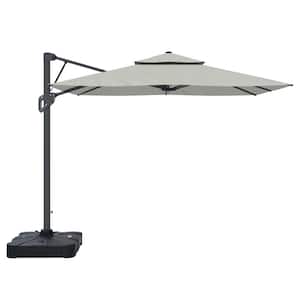 10 ft. x 10 ft. Outdoor Pneumatic Lever Cantilever Umbrella Patio Umbrella in Gray with Umbrella Base