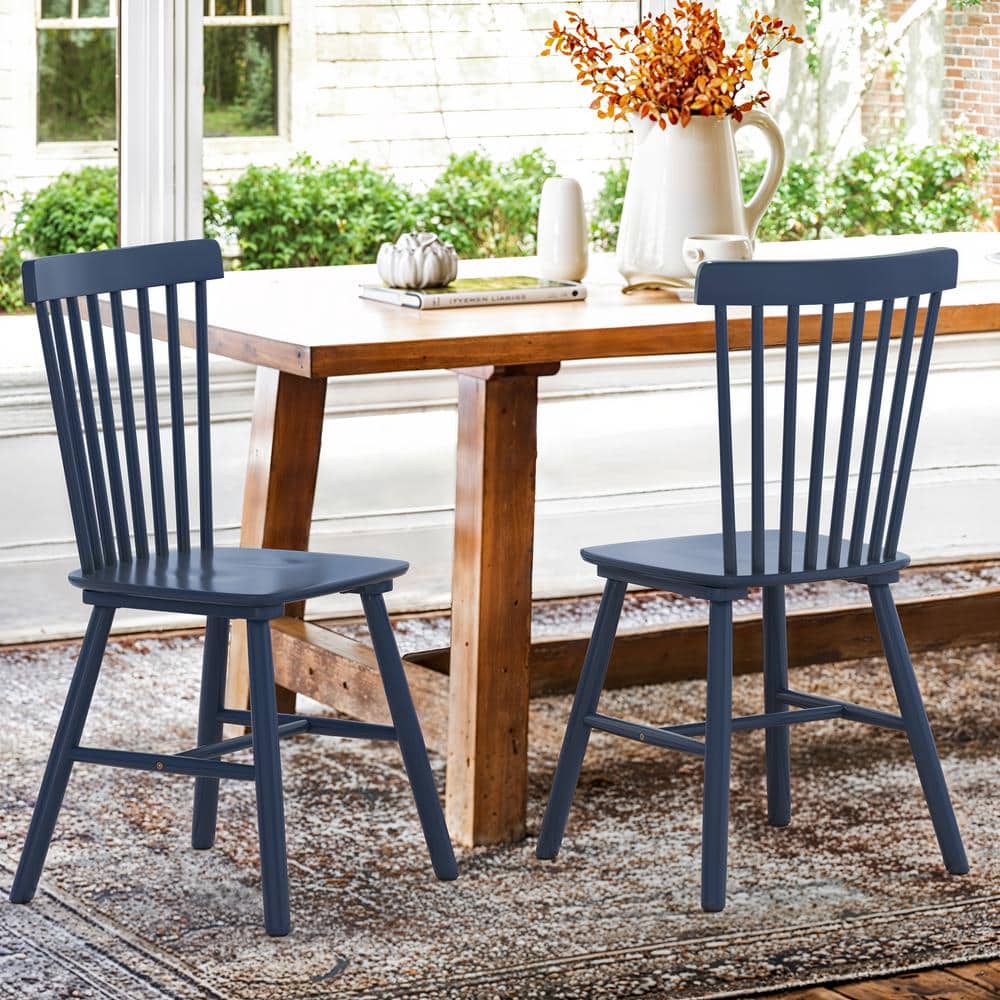 OrangeOne Windsor Navy Blue Solid Wood Dining Chairs with Curving