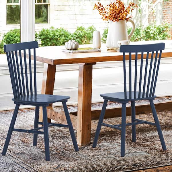 OrangeOne Windsor Navy Blue Solid Wood Dining Chairs with Curving Spindle Back for Kitchen and Dining Room Set of 2