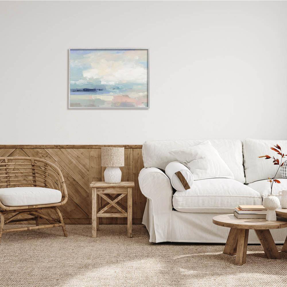 Muted Pastel Abstract Landscape Canvas Print in Gray Frame