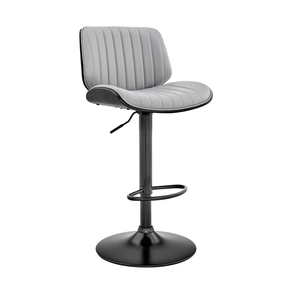 Brock 24-33 Adjustable Height High Back Grey Faux Leather and Walnut Wood B