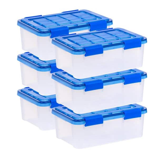 4 Gal./16 Qt. Lockable Plastic Storage Tote, Clear with Blue Lid and Buckles (6-Pack)