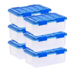 IRIS 4 Gal. Lockable Plastic Storage Tote in Clear with Sturdy Blue Lid and Buckles (6-Pack)