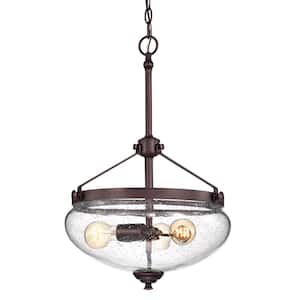Cartwright 3-Light Traditional Oil Rubbed Bronze Pendant with Seeded Glass Bell Shade