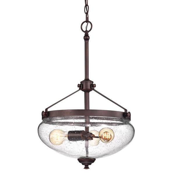 Edvivi Cartwright 3-Light Traditional Oil Rubbed Bronze Pendant with Seeded Glass Bell Shade