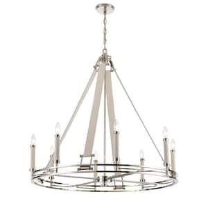 Flat Rock 36 in. Wide 8-Light Polished Nickel Chandelier with No Shades