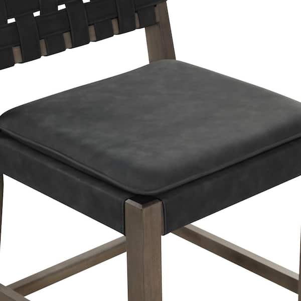 Cohen 24 in. Mid-Century Modern Wood Counter Height Bar Stool, with Woven Faux Leather Back for Kitchen, Black