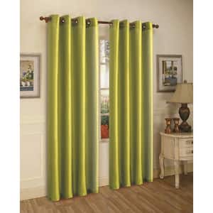 Lime Green Faux Silk 100% Polyester Solid 55 in. W x 84 in. L Grommet Sheer Curtain Window Panel (Set of 2)