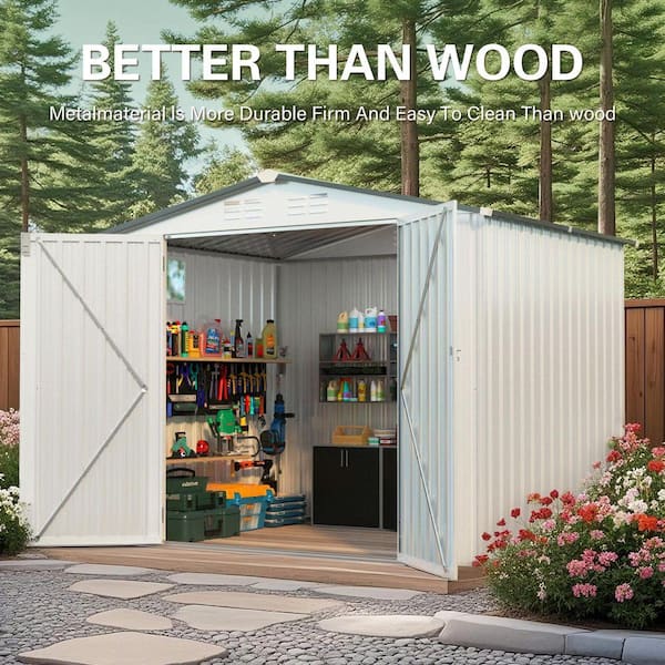 8 ft. W x 6 ft. D White Metal Outdoor Storage Shed with Side
