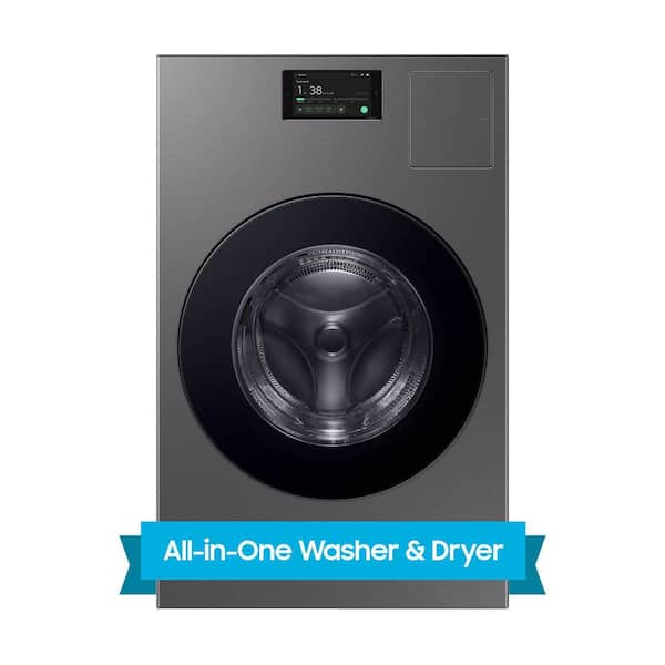 Samsung Bespoke 5.3 cu. ft. Ultra Capacity All-In-One Washer Dryer Combo with Super Speed and Ventless Heat Pump in Dark Steel