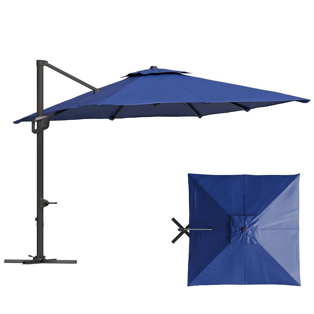 OUTGOODS 10 ft. Steel 2-Tier Square Patio Umbrella in Navy Blue