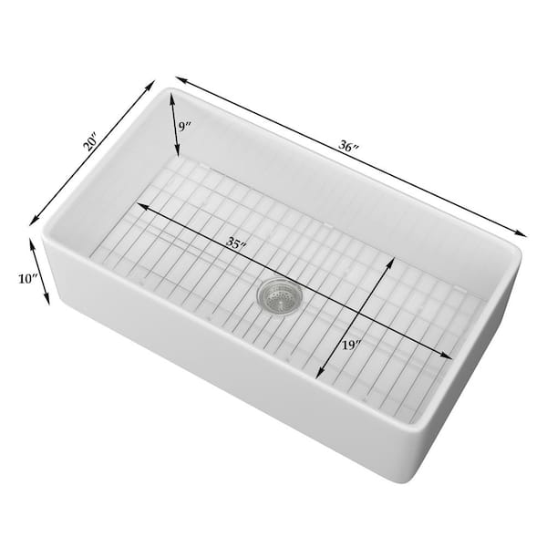 Kuomih White Fireclay 36 in. Single Bowl Farmhouse Apron Kitchen