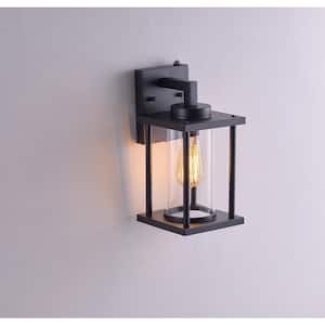 Textured Black Motion Sensor Dask to Dawn Outdoor Wall Lantern Sconce with Clear Glass Shade