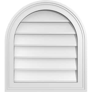 18 in. x 20 in. Round Top Surface Mount PVC Gable Vent: Decorative with Brickmould Frame